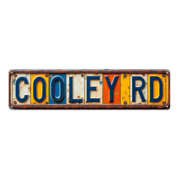 Vintage Street Name 16*4 in Rustic License Plate Art Road Wall Hanging"COOLEY RD" funny room decor bedroom accessories for men beach posters garage Unique recycled look.