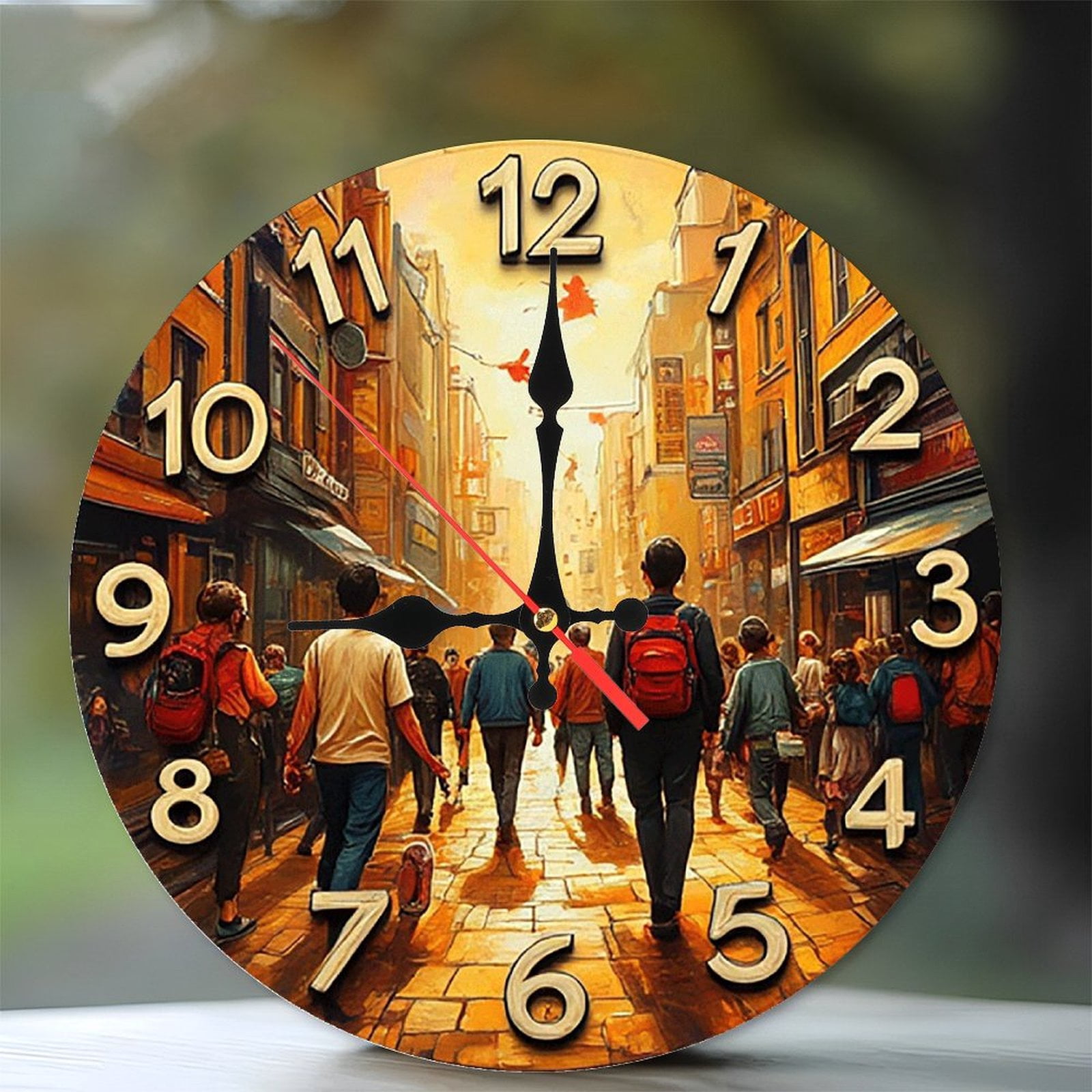 Vintage Street Scene Wall Clock Home Decor 10-Inch Silent Wooden Wall ...