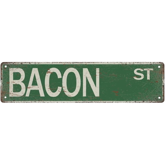 Vintage Street Sign Bacon St Tin Sign Vintage Metal Signs Decorations For Cafe Bar Kitchen 4X16 Inch
