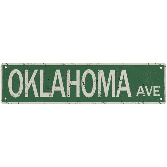 Vintage Street Sign Oklahoma Ave Rustic Metal Tin Sign Home Outdoor Art Wall Decor 4X16 Inch