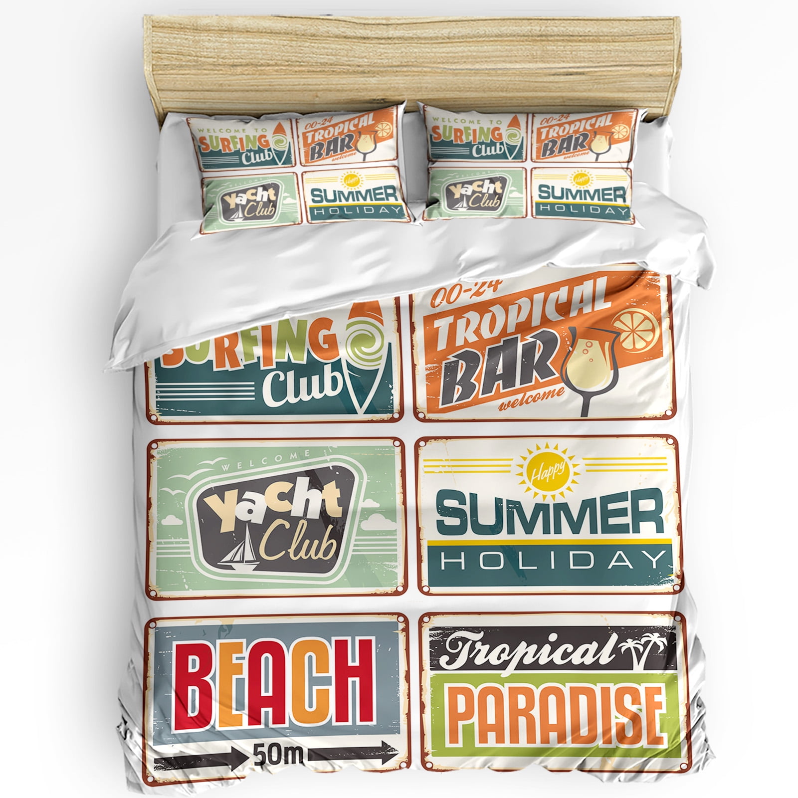 Vintage Street Sign Sailboat Drink Duvet Cover Bed Bedding Set Home