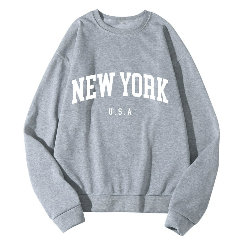 Vintage Streetwear Men Sweatshirt New York Men Women Letter Graphic Print  Long Sleeve Round Neck Tops Sweatshirt