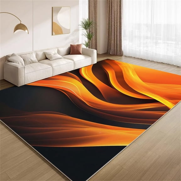 Vintage Stripe Area Rugs, Orange Black Wavy Carpet, Washable Non Slip Low Pile Soft Rug for Living Room Bedroom Decor Mat 2ftx3ft
