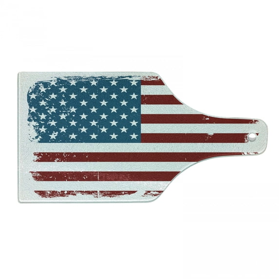 Vintage Stripe Cutting Board, Grungy American Flag with Lines and Stars Old Glory, Decorative Tempered Glass Cutting and Serving Board, in 3 Sizes, by Ambesonne