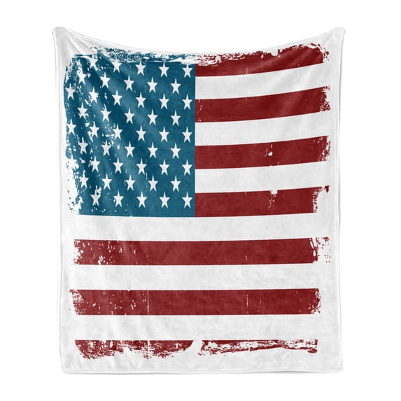Vintage Stripe Soft Flannel Fleece Throw Blanket, Grungy American Flag with Lines and Stars Old Glory, Cozy Plush for Indoor and Outdoor Use, 60" x 80", Burgundy Petrol Blue, by Ambesonne