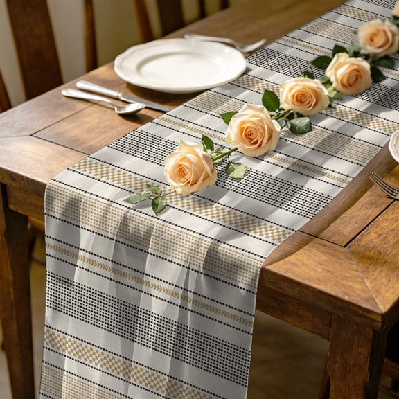 Vintage Striped 10 ft Cheesecloth Table Runner for Wedding 27"x120", Taupe Brown Vertical Ticking Stripes French Country Kitchen Dinner Sheer Tulle Chiffon Dresser Scarf, Holiday Party Decorations