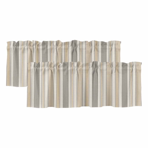Vintage Striped 2 Panels Kitchen Valance, Taupe Brown Vertical Ticking Stripes French Country Curtains Valances for Small Windows Rod Pocket Window Treatments for Living Room Bedroom 42" W x 12" L