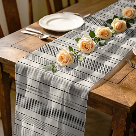 Vintage Striped 4.5 ft Cheesecloth Table Runner for Wedding 19"x55", Black Khaki Vertical Ticking Stripes French Country Kitchen Dinner Sheer Tulle Chiffon Dresser Scarf, Holiday Party Decorations