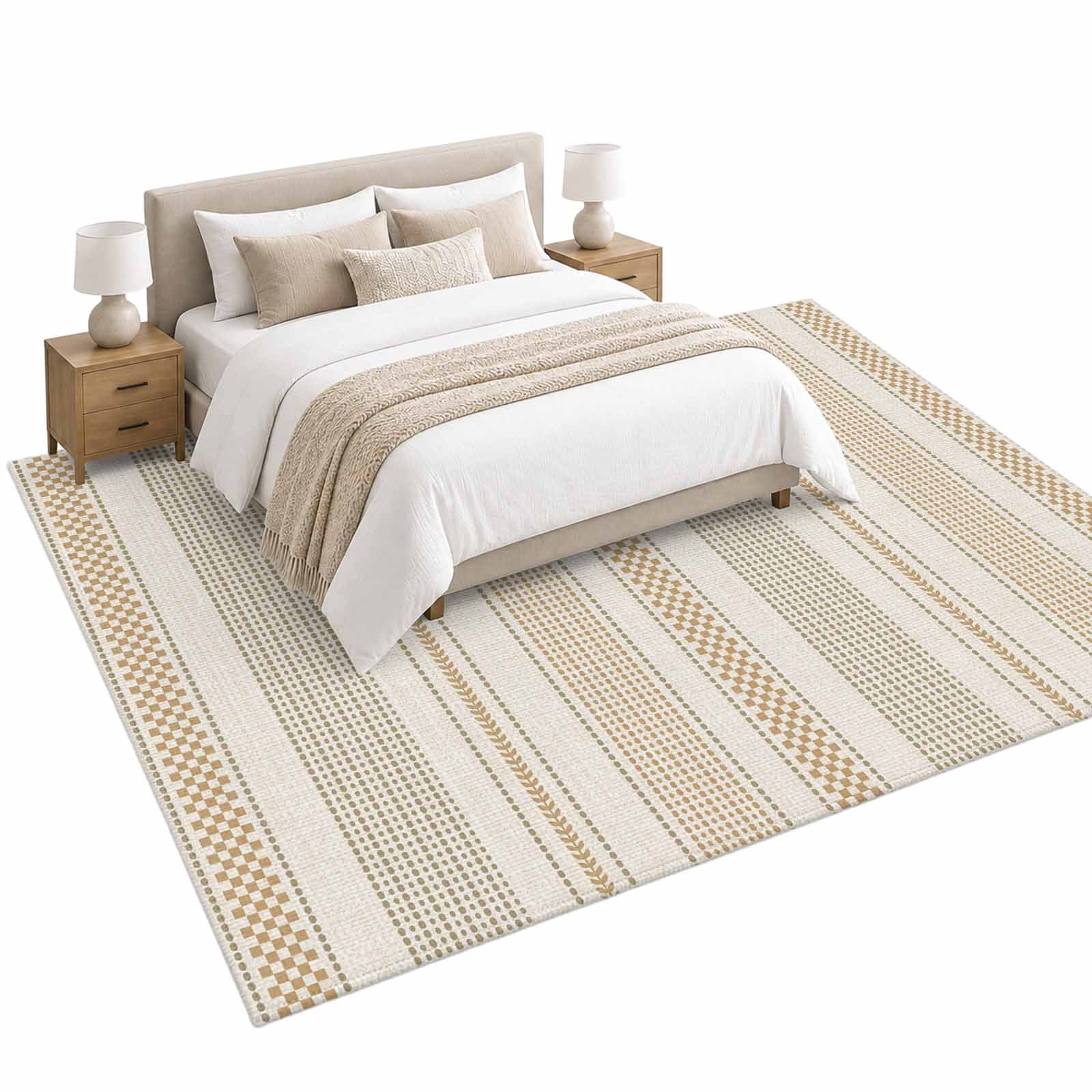 Vintage Striped Area Rug 5'x7', Brown Khaki Vertical Ticking Stripes ...