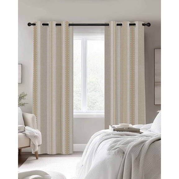 Vintage Striped Blackout Curtains 2 Panels, Brown Khaki Vertical Ticking Stripes French Country Thermal Insulated Grommet Window Curtains for Bedroom Living Room 52"x96"