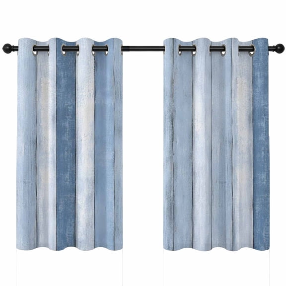 Vintage Striped Blackout Curtains 45 Inches Long, Denim Blue Wood Grain Stripes Country Shabby Chic Thermal Insulated Room Darkening Drapes with Grommets for Living Room 42"W x 45"L, 2 Panels