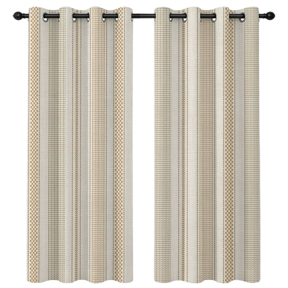 Vintage Striped Blackout Curtains 84 Inches Long, Brown Khaki Vertical Ticking Stripes French Country Thermal Insulated Room Darkening Drapes with Grommets for Living Room 42"W x 84"L, 2 Panels