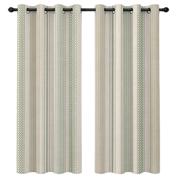 Vintage Striped Blackout Curtains 96 Inches Long, Green Khaki Vertical Ticking Stripes French Country Thermal Insulated Room Darkening Drapes with Grommets for Living Room 52"W x 96"L, 2 Panels