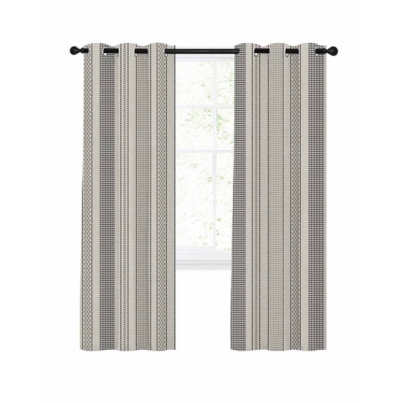 Vintage Striped Blackout Curtains for Bedroom Living Room, Black Khaki Vertical Ticking Stripes French Country 96 In Long Thermal Insulated Room Darkening Drapes Grommet Window Treatments, 52 x 96 In