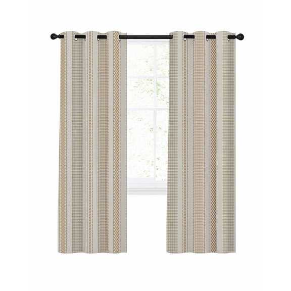 Vintage Striped Blackout Curtains for Bedroom Living Room, Brown Khaki Vertical Ticking Stripes French Country 63 In Long Thermal Insulated Room Darkening Drapes Grommet Window Treatments, 52 x 63 In