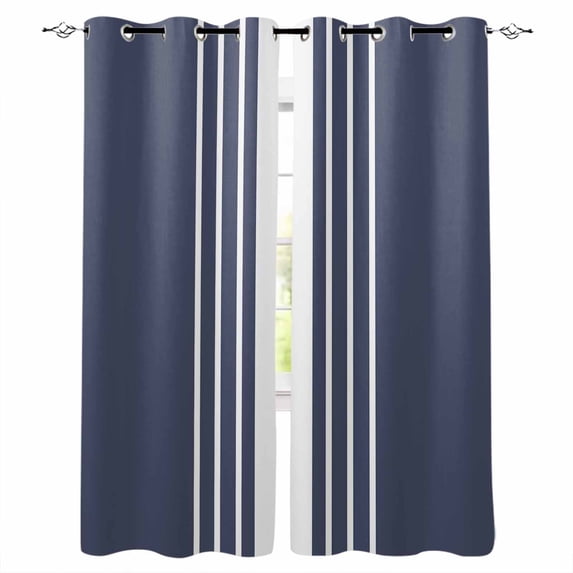 Vintage Striped Blackout Curtains for Bedroom Living Room Darkening Curtains 84 Inch Length 2 Panels Set Midnight Blue Modern Simple Lines Window Curtain Window Treatment Grommet Drapes 52"x84"