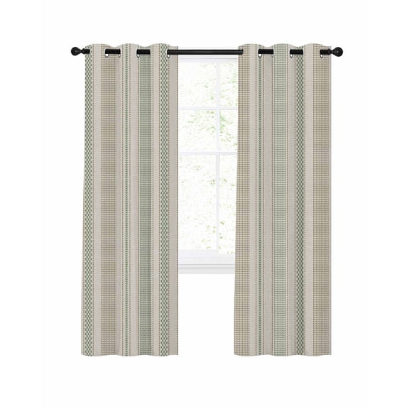Vintage Striped Blackout Curtains for Bedroom Living Room, Green Khaki Vertical Ticking Stripes French Country 84 In Long Thermal Insulated Room Darkening Drapes Grommet Window Treatments, 42 x 84 In