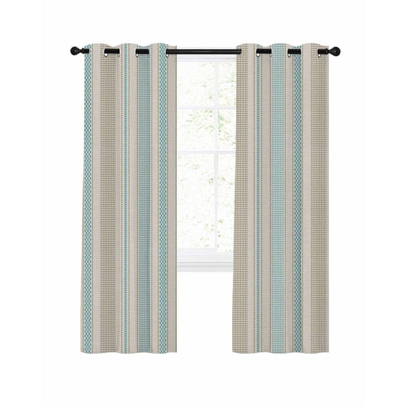 Vintage Striped Blackout Curtains for Bedroom Living Room, Teal Brown Vertical Ticking Stripes French Country 84 In Long Thermal Insulated Room Darkening Drapes Grommet Window Treatments, 42 x 84 In