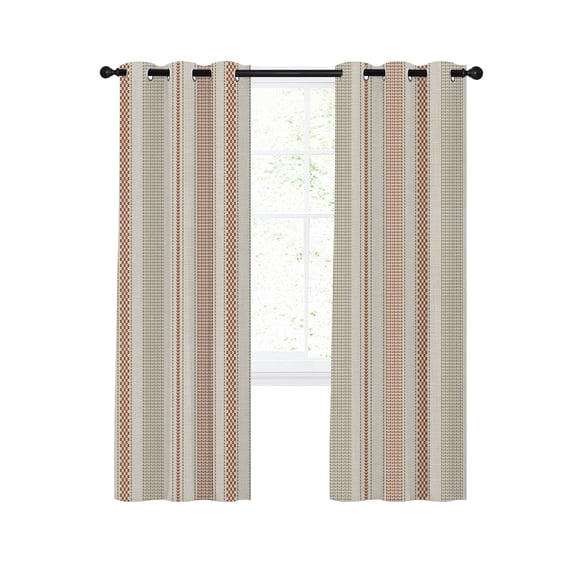 Vintage Striped Blackout Curtains for Bedroom Living Room, Terracotta Khaki Vertical Stripes French Country 39 In Long Thermal Insulated Room Darkening Drapes Grommet Window Treatments, 27.5 x 39 In