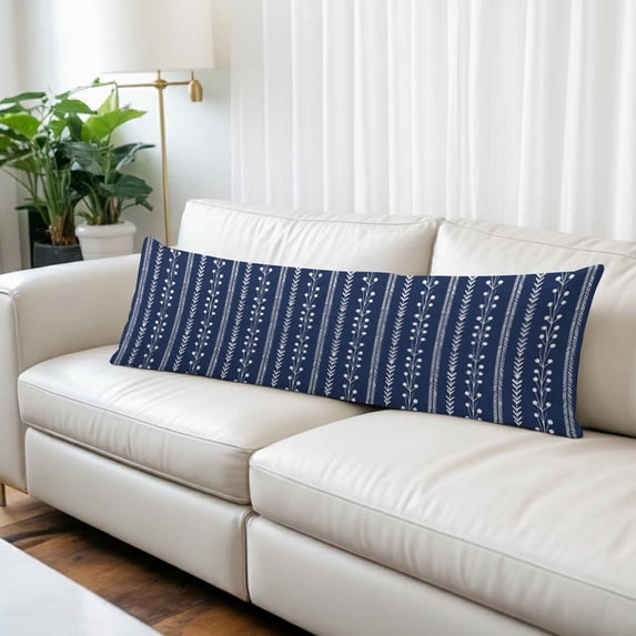 Vintage Striped Body Pillow Cover, Pillowcase Protectors with Zipper, Breathable Decorative Throw Pillow Case Cover, Spring Country Floral Lines Plants Navy Blue Pillow Shams for Couch Sofa 20x54Inch