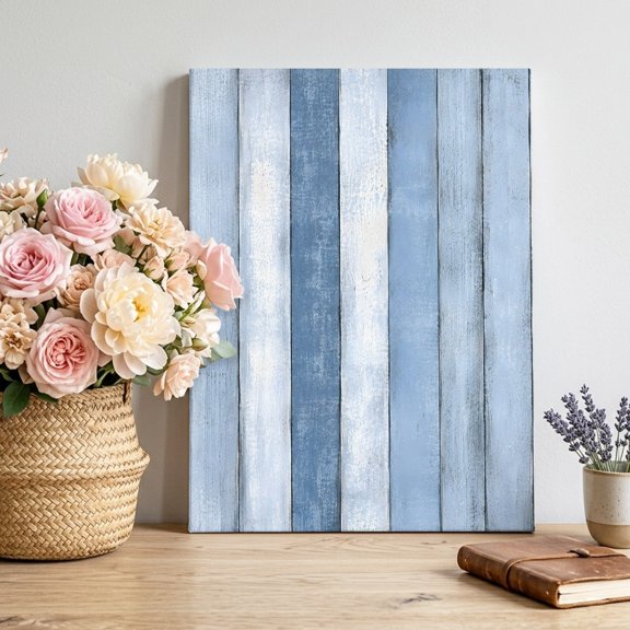 Vintage Striped Canvas Wall Art for Living Room, Denim Blue Wood Grain Stripes Country Shabby Chic Poster Print Painting for Bedroom Office Home Decoration Wall Pictures Prepare To Hang 8"x12"
