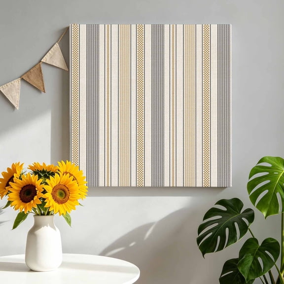 Vintage Striped Canvas Wall Art, Taupe Brown Vertical Ticking Stripes French Country Pictures Wall Decor Wooden Framed Artwork Art Prints for Living Room Hallway Bedroom Office 8"x8"