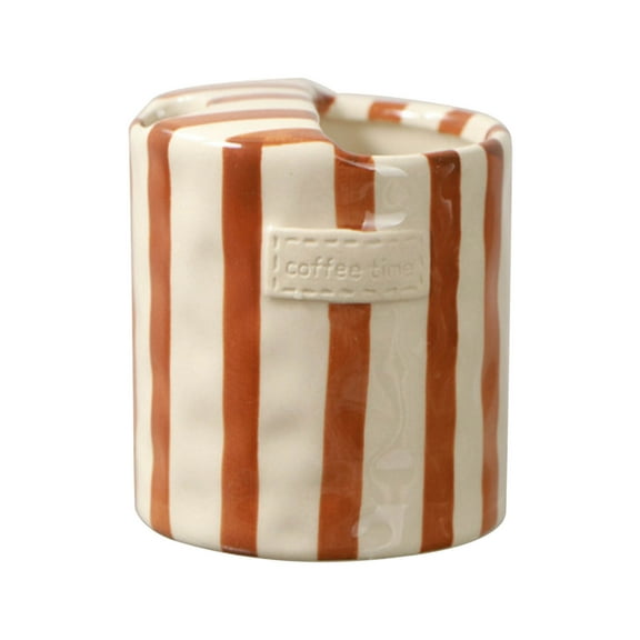 Vintage Striped Ceramic Coffee Mug with Double-Wall Insulation for Hot Beverages, 300ml Capacity