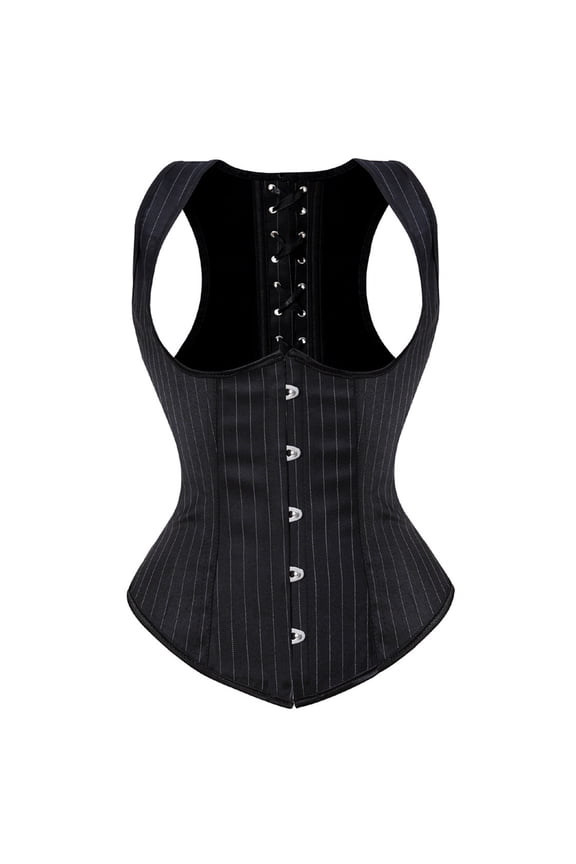 Vintage Striped Corset Underbust with Straps Women Black 4XL