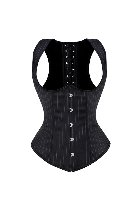 Vintage Striped Corset Underbust with Straps Women Black S
