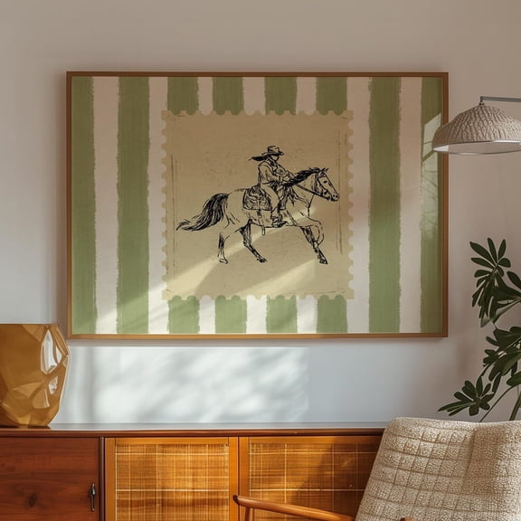 Vintage Striped Cowboy Rodeo Print Vintage Western Poster Retro Wall Art Trendy Room Decor Home Decor Vintage Gift Living Room Dercor