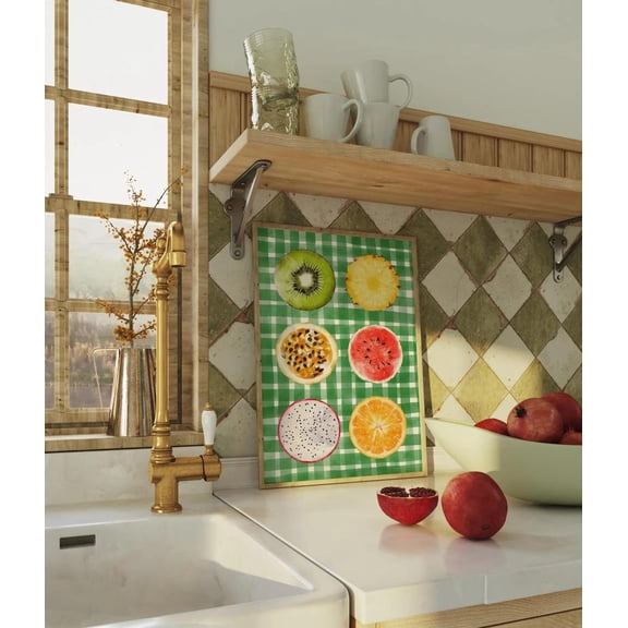 Vintage Striped Kitchen Poster Colorful Happy Poster Fun Fruits Wall Art Rustic Mid Century Modern Decor Green Retro Poster Unframed Paper Print