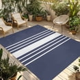 thumbnail image 1 of Vintage Striped Outdoor Rug 6x9 Ft - Reversible Patio Rug Outdoor Camping Rugs, Midnight Blue Modern Simple Lines Washable Indoor Outdoor Area Rugs, Non-Slip Outdoor Carpet Runner for Deck/Porch, 1 of 8