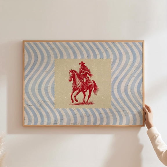 Vintage Striped Rodeo Poster Western Bedroom Poster Cowboy Wall Art Rustic Mid Century Modern Decor Retro Horse Poster Unframed Paper Print