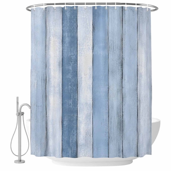 Vintage Striped Shower Curtain for Bathroom, Denim Blue Wood Grain Stripes Country Shabby Chic Waterproof Cloth Fabric Bathroom Accessories Set with 12 Rust Proof Plastic Hooks, 72"x72"