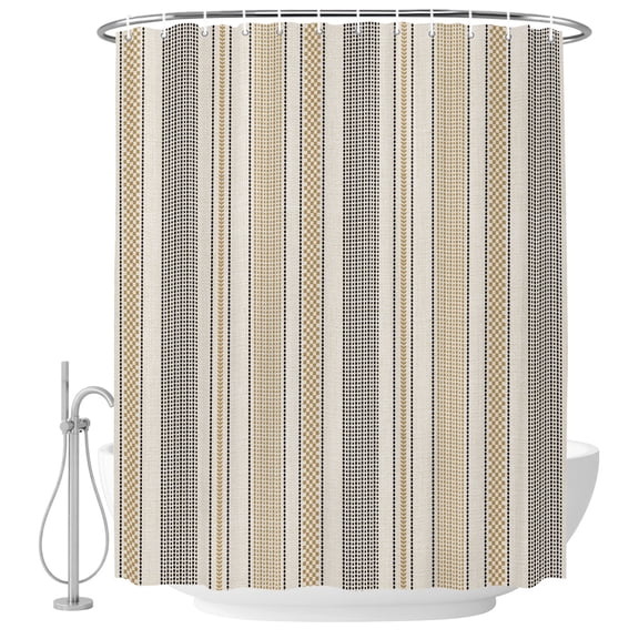 Vintage Striped Shower Curtain for Bathroom, Taupe Brown Vertical Ticking Stripes French Country Waterproof Cloth Fabric Bathroom Accessories Set with 12 Rust Proof Plastic Hooks, 72"x78"