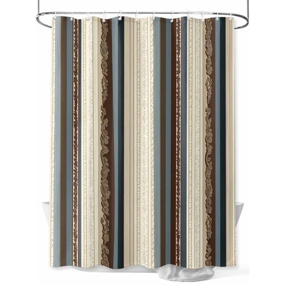 Vintage Striped Shower Curtain Set ，Waterproof Fabric Shower Curtains Blue Brown White Stripe Abstract Retro Shower Curtains for Bathroom,Bathroom Decor 60"x72"