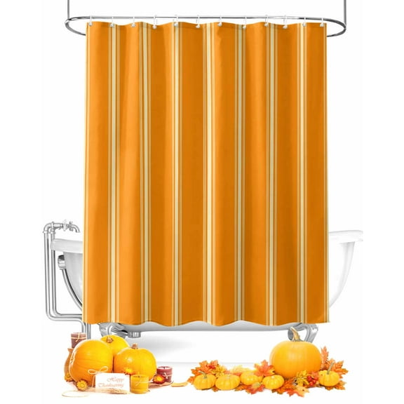 Vintage Striped Shower Curtain Set ，Waterproof Fabric Shower Curtains Orange Yellow Stripes Simple Country Shower Curtains for Bathroom,Bathroom Decor 72"x72"
