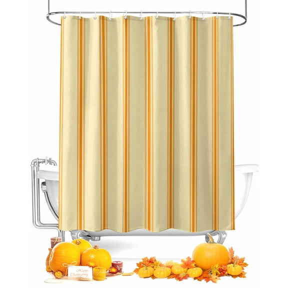 Vintage Striped Shower Curtain Set ，Waterproof Fabric Shower Curtains Yellow Orange Stripes Simple Country Farm Shower Curtains for Bathroom,Bathroom Decor 72"x78"