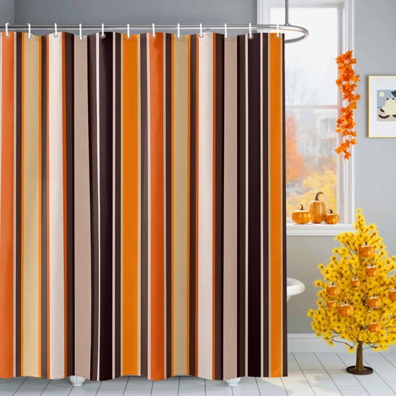 Vintage Striped Shower Curtains for Bathroom, Orange Black Brown Stripes Simple Country Waterproof Fabric Shower Curtain for Bathroom Bathtub Decoration, Machine Washable, 36"x72"