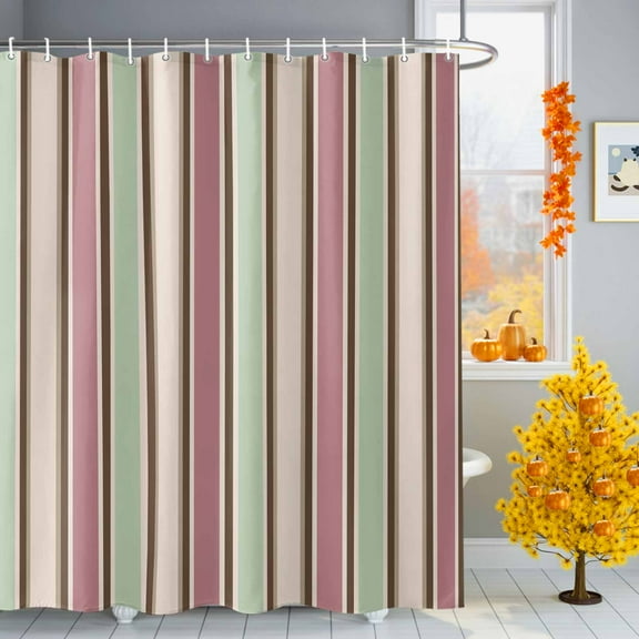 Vintage Striped Shower Curtains for Bathroom, Pastoral Pink Green Stripes Abstract Waterproof Fabric Shower Curtain for Bathroom Bathtub Decoration, Machine Washable, 72"x84"