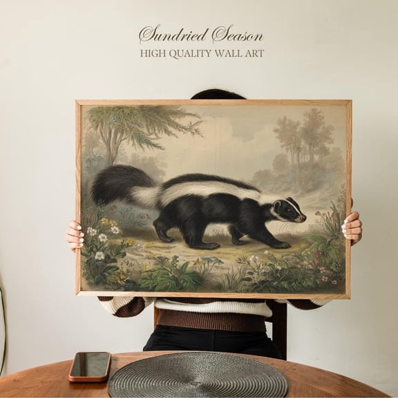 Vintage Striped Skunk Antique Woodland Animal Rustic Nature Poster , Poster Print Only