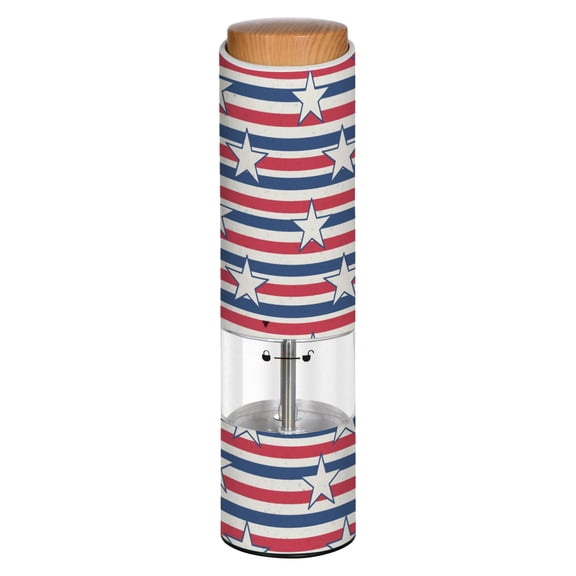 Vintage Striped Stars Printed Electric Pepper Mill One-Touch Battery Operated Salt Grinder Adjustable Coarseness Decorative Counter Spice Tool