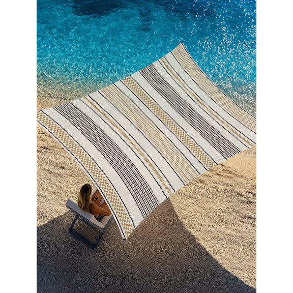 Vintage Striped Sun Shade Sail 14' x 18', Taupe Brown Vertical Ticking Stripes French Country Rectangle Outdoor Sunshade Canopy, Waterproof UV Block Patio Covers for Garden Yard Beach