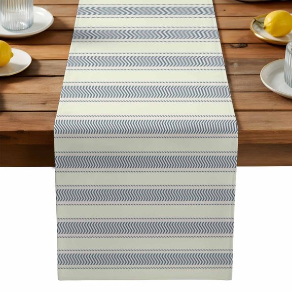 Vintage Striped Table Runner, Blue Line Texture Stripes Simple Retro Kitchen Table Runners Dress Scarves for Table Decorations Party/Restaurant/Indoor Outdoor Use, 13x108in