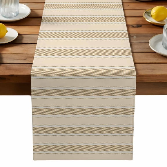 Vintage Striped Table Runner, Brown Line Texture Stripes Simple Kitchen Table Runners Dress Scarves for Table Decorations Party/Restaurant/Indoor Outdoor Use, 13x90in