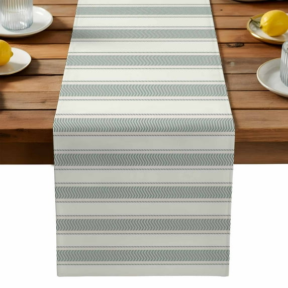 Vintage Striped Table Runner, Green Line Texture Stripes Simple Kitchen Table Runners Dress Scarves for Table Decorations Party/Restaurant/Indoor Outdoor Use, 13x108in