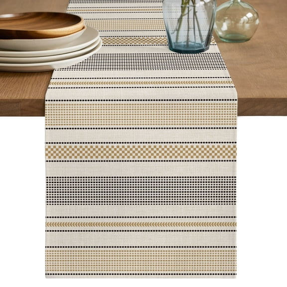 Vintage Striped Table Runner, Taupe Brown Vertical Ticking Stripes French Country Cotton Linen Table Cloth, Tablerunner for Kitchen Dining Party Wedding Home Decor 13x36 Inch