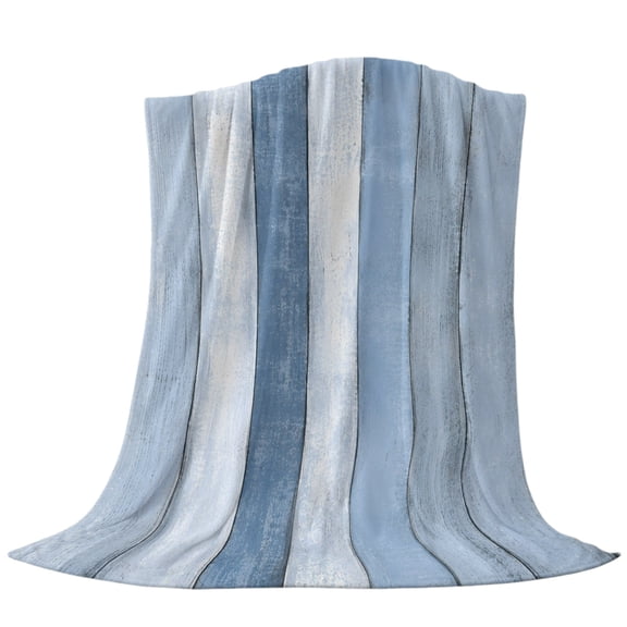 Vintage Striped Throw Flannel Blanket Denim Blue Wood Grain Stripes Country Shabby Chic Super Soft Cozy Bed Blanket, Lightweight Plush Fuzzy Bed Throw for Bedroom Sofa Couch Living Room 30x40in