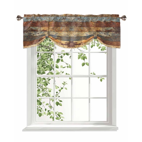 Vintage Striped Tie Up Valances Curtain, Adjustable Kitchen Rust Mottled Texture Distressed Valances for Windows Decor, Rod Pocket Short Curtains Set for Bedroom/Bathroom, 42"x18"