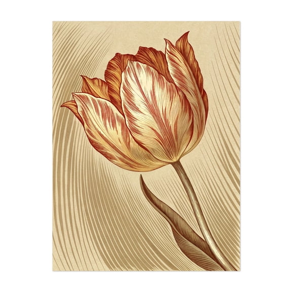 Vintage Striped Tulip - Line Drawing Floral Botanical Illustration Vintage Line Art Nature Art Deco Unframed Wall Art Print 5 x 7 inches